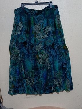 Women's Teal Floral A-Line Maxi Skirt